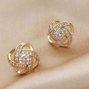 Rhinestone Clover Stud Earrings Golden